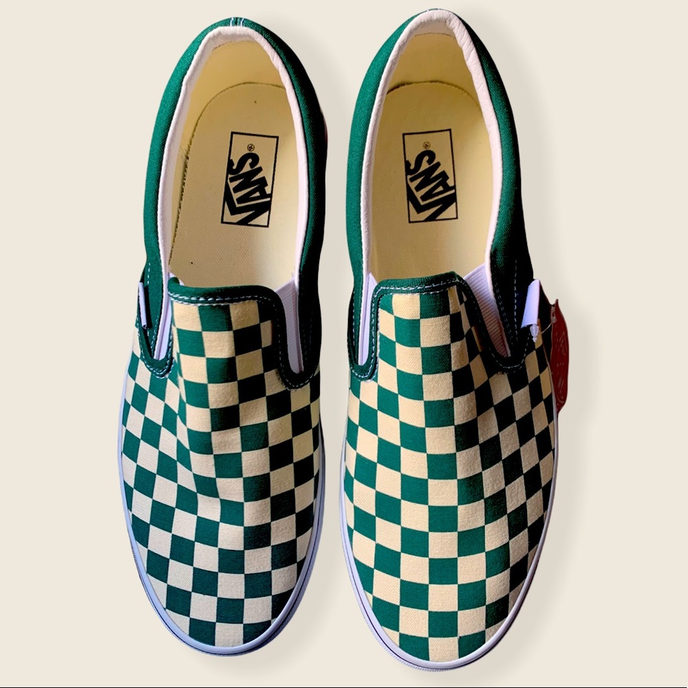 NWT Vans Green Checkerboard Slip On Men’s Size 10